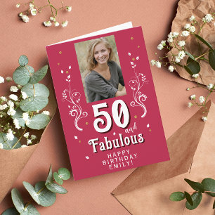 50 & Fabulous Foliage Magent 50ste verjaardag foto Kaart