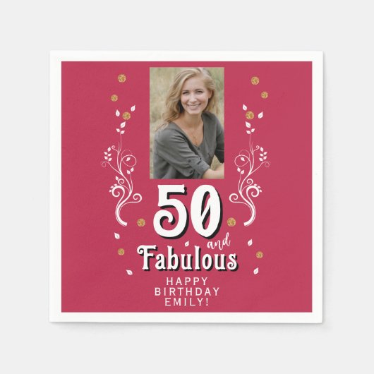 50 & Fabulous Foliage Magenta 50th Birthday Foto Servet (Voorkant)