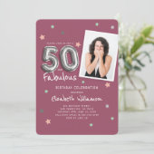 50 & Fabulous Folie Balloon Stars Foto Verjaardag Kaart (Staand voorkant)