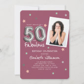 50 & Fabulous Folie Balloon Stars Foto Verjaardag Kaart (Voorkant)