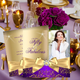 50 & Fabulous Foto Gouden Paarse Strik 50e Verjaar Kaart