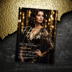 50 & Fabulous Foto Zwart Goud Folie Uitnodiging