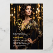 50 & Fabulous Foto Zwart Goud Folie Uitnodiging (Voorkant)