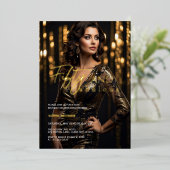 50 & Fabulous Foto Zwart Goud Folie Uitnodiging (Staand Voorkant)