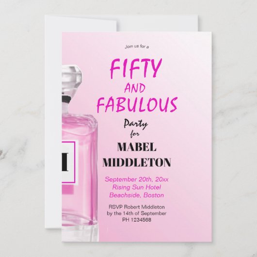 50 Fabulous French Chic Pink Perfume Monogram Kaart (Voorkant)