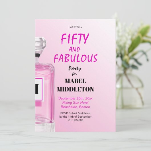 50 Fabulous French Chic Pink Perfume Monogram Kaart (Staand voorkant)