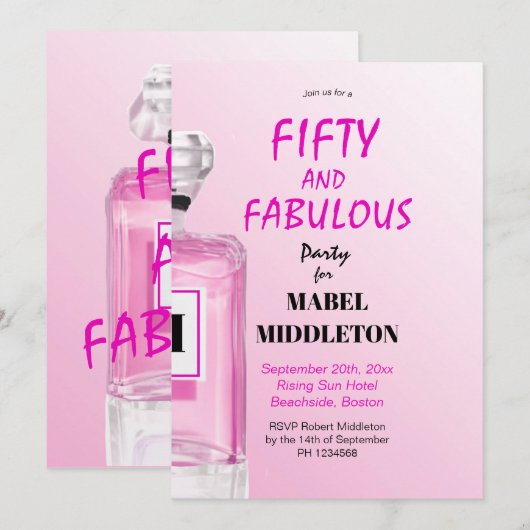 50 Fabulous French Chic Pink Perfume Monogram Kaart (Voorkant / Achterkant)