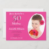 50 & Fabulous Gepersonaliseerd Foto roze witte Che Kaart (Voorkant)