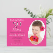 50 & Fabulous Gepersonaliseerd Foto roze witte Che Kaart (Staand voorkant)