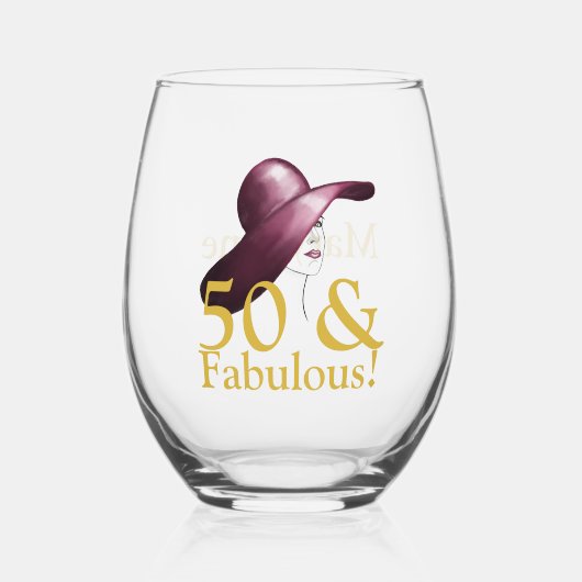 50 & Fabulous Gepersonaliseerde Elegant Wijnglas Zonder Voet (Voorkant)