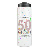 50 & Fabulous Gepersonaliseerde Roze Confetti Verj Thermosbeker (Voorkant)