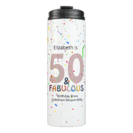 50 & Fabulous Gepersonaliseerde Roze Confetti Verj Thermosbeker