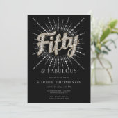50 Fabulous Glam Glitter Burst Black 50ste verjaar Kaart (Staand voorkant)