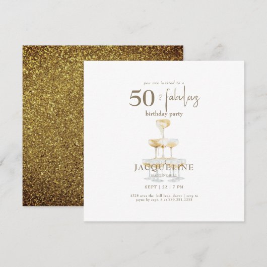 50 & Fabulous Glam Goud Viering Verjaardagsfeestje (Voorkant / Achterkant)