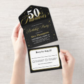 50 & Fabulous Glamoureus Gouden Verjaardagsfeest All In One Uitnodiging (Uittrekbaar)