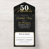 50 & Fabulous Glamoureus Gouden Verjaardagsfeest All In One Uitnodiging (Binnenkant)