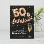 50 & Fabulous Glitter Black Roos Gold-ballontype Kaart (Staand voorkant)