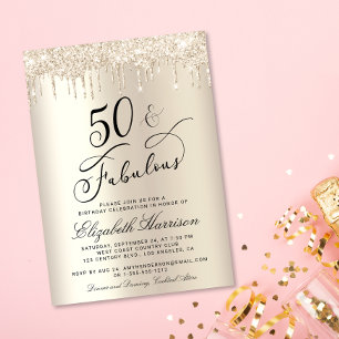 50 Fabulous Glitter Champagne Gold Birthday Party Kaart