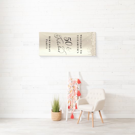 50 Fabulous Glitter Champagne Gold Birthday Party Spandoek (Insitu)