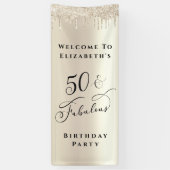 50 Fabulous Glitter Champagne Gold Birthday Party Spandoek (Verticaal)