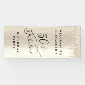 50 Fabulous Glitter Champagne Gold Birthday Party Spandoek (Horizontaal)