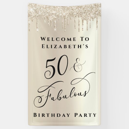 50 Fabulous Glitter Champagne Gold Birthday Spandoek (Verticaal)