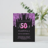 50 & Fabulous glitter drip zwarte paarse uitnodigi Briefkaart (Staand voorkant)
