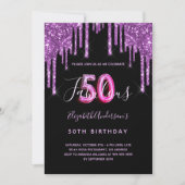 50 & Fabulous glitter dripping black paars glam Kaart (Voorkant)