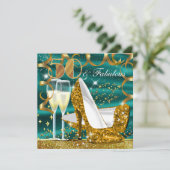 50 Fabulous Glitter Gold Jade Birthday Invite Kaart (Staand voorkant)