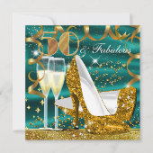 50 Fabulous Glitter Gold Jade Birthday Invite Kaart (Voorkant)