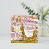 50 & Fabulous Glitter Gold Pink Birthday Invite Kaart (Staand voorkant)