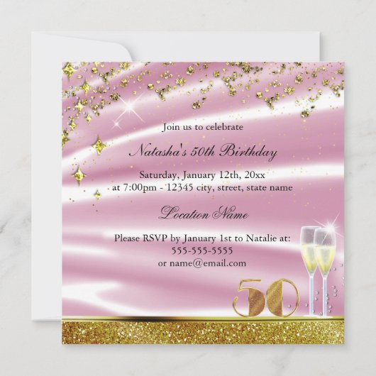 50 & Fabulous Glitter Gold Pink Birthday Invite Kaart (Achterkant)