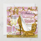 50 & Fabulous Glitter Gold Pink Birthday Invite Kaart (Voorkant)