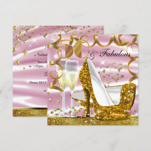 50 & Fabulous Glitter Gold Pink Birthday Invite Kaart