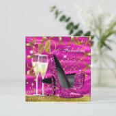 50 Fabulous Glitter Pink Gold Birthday Invite Kaart (Staand voorkant)