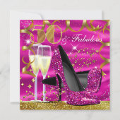 50 Fabulous Glitter Pink Gold Birthday Invite Kaart (Voorkant)