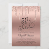 50 Fabulous Glitter Roos Gold Birthday Party Kaart (Voorkant)