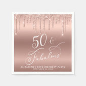 50 Fabulous Glitter Roos Gold Birthday Party Servet (Voorkant)