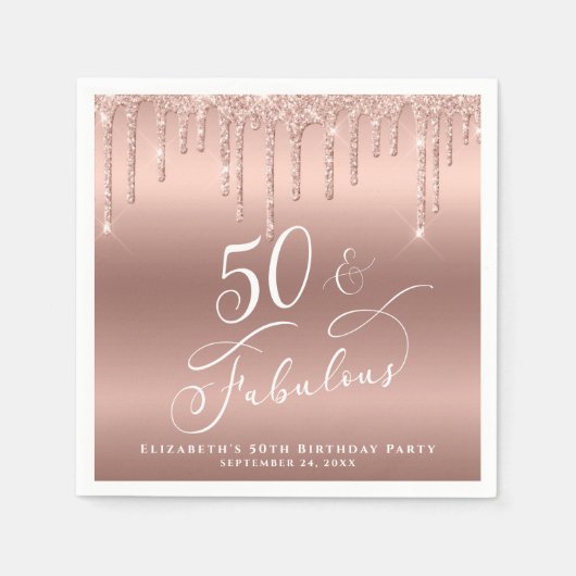 50 Fabulous Glitter Roos Gold Birthday Party Servet (Voorkant)