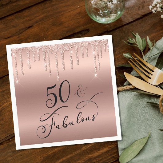 50 Fabulous Glitter Roos Gold Birthday Party Servet