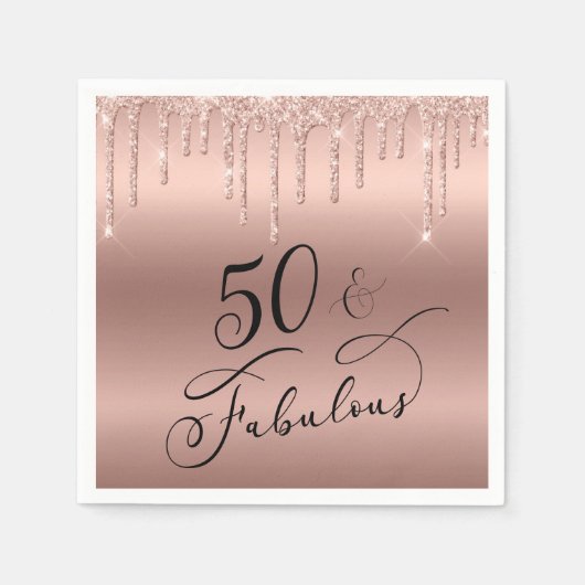 50 Fabulous Glitter Roos Gold Birthday Party Servet (Voorkant)
