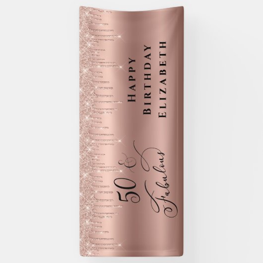 50 Fabulous Glitter Roos Gold Birthday Party Spandoek (Verticaal)