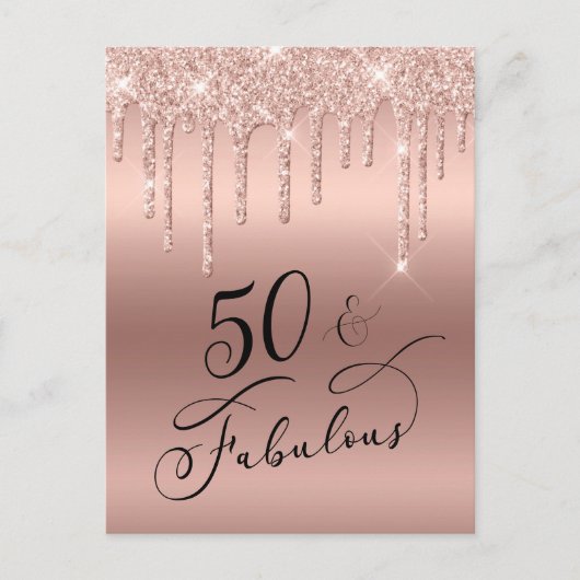 50 Fabulous Glitter Roos Gold Birthday Party Uitnodiging Briefkaart (Voorkant)