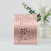 50 Fabulous Glitter Roos Gold Birthday Party Uitnodiging Briefkaart (Staand voorkant)