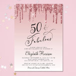 50 Fabulous Glitter Roos Gold Pink Birthday Party Kaart<br><div class="desc">Elegant en chic 50th verjaardagsfeest met "50 & Fabulous" in stijlvol schrift tegen een roze achtergrond,  met roze en roos goudvuil die van bovenaf druppelt. Je kunt je personaliseren met haar naam en partijgegevens.</div>