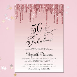 50 Fabulous Glitter Roos Gold Pink Birthday Party Kaart