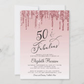 50 Fabulous Glitter Roos Gold Pink Birthday Party Kaart (Voorkant)
