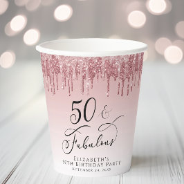 50 Fabulous Glitter Roos Gold Pink Birthday Party Papieren Bekers