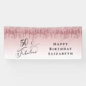 50 Fabulous Glitter Roos Gold Pink Birthday Party Spandoek (Horizontaal)