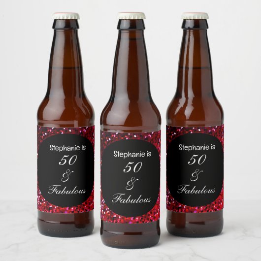50 Fabulous Glitter Verjaardag Bourgondië Rood Roz Bier Etiket (Flessen)